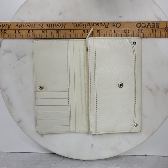 VTG Cow Leather Bi-fold Checkbook Wallet White Ivory Card Slots Simple Classic - Picture 14 of 16